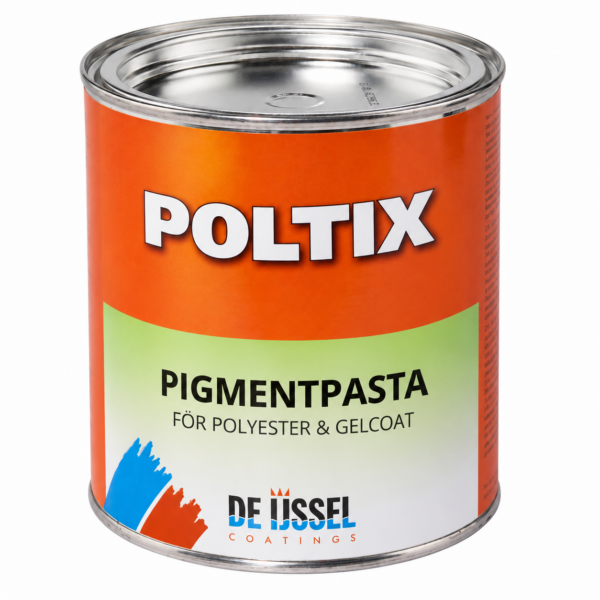 Poltix Pigmentpasta 750 g i plåtburk för infärgning av polyester, gelcoat och topcoat.