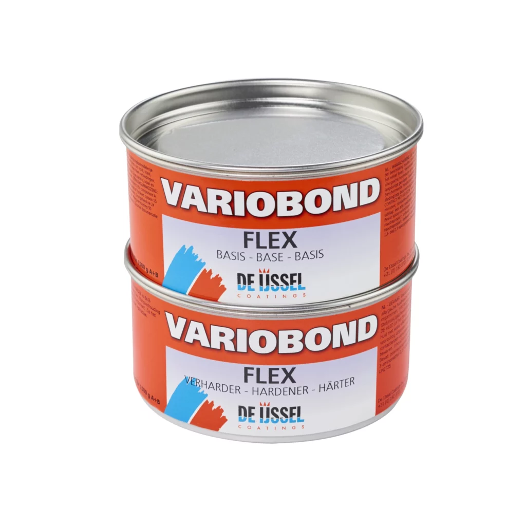 Variobond Flex är en flexibel epoxi för montering av skrov och däck och köl, ytor där det finns materialrörelse över stora ytor och krafter. Köp flexibel epoxi hos www.de-ijssel-coatings.se