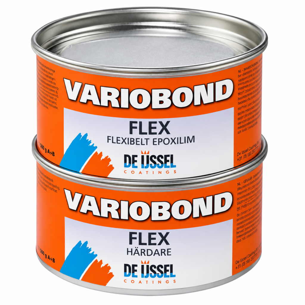 Variobond FLEX 1,5 kg med bas och härdare, flexibelt epoxilim för skrov mot skrov montering, eller kölmontering