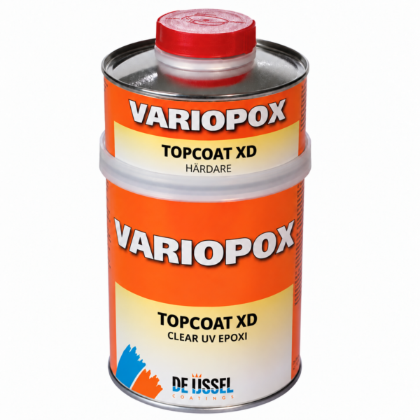 Variopox Topcoat XD är en klar och uv-stabil transparent epoxi för exempelvis bordsskivor – 750 ml inkl härdare