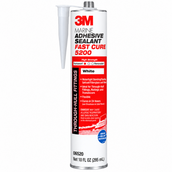 vit marin fogmassa 3M 5200 FC adhesive sealant på tub. Extremt start lim av polyuretan för marina applikationer ovan eller under vattenlinjen.