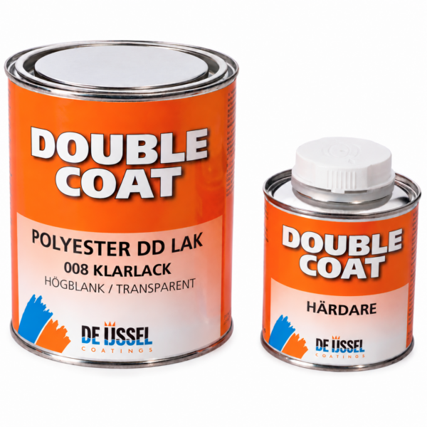 Double Coat 008 Klarlack – hogblank transparent 2K polyuretanlack, Polyester DD Lak, 1 kg-set med bas och härdare från De IJssel Coatings.