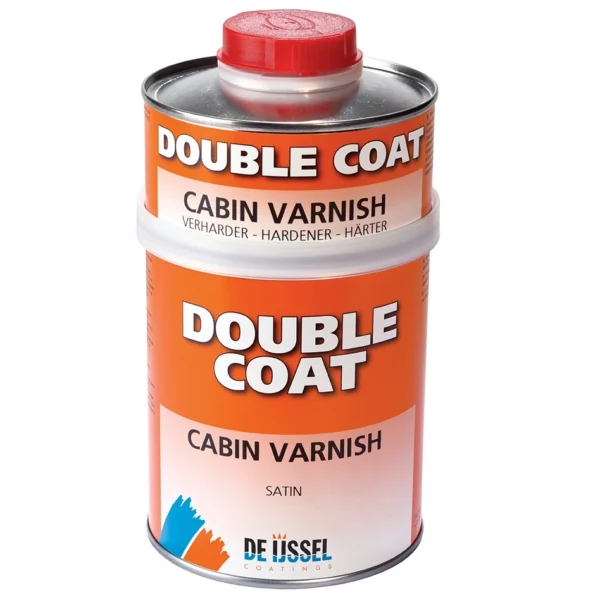 Double Coat Cabin Varnish halvblank klarlack, interiörlack. Möbellack. Båtlack. Tvåkomponent vattenbaserad härdare med polyuretanlack. Slitstark. Enkel att rolla med sprutad finish. Köp hos www.de-ijssel-coatings.se