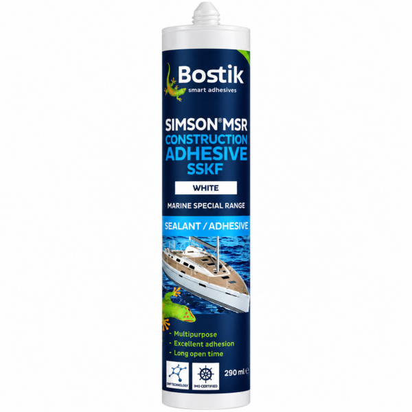 Simson marin fogmassa från Bostik. Simson MRS CA är ett construction adhesive för marint bruk. Finns i brun, vit, svart.
