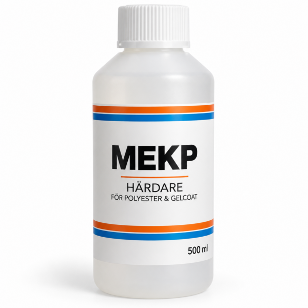 MEKP-härdare 500 ml för polyesterharts, vinylester och gelcoat – flytande peroxidhärdare i plastflaska.